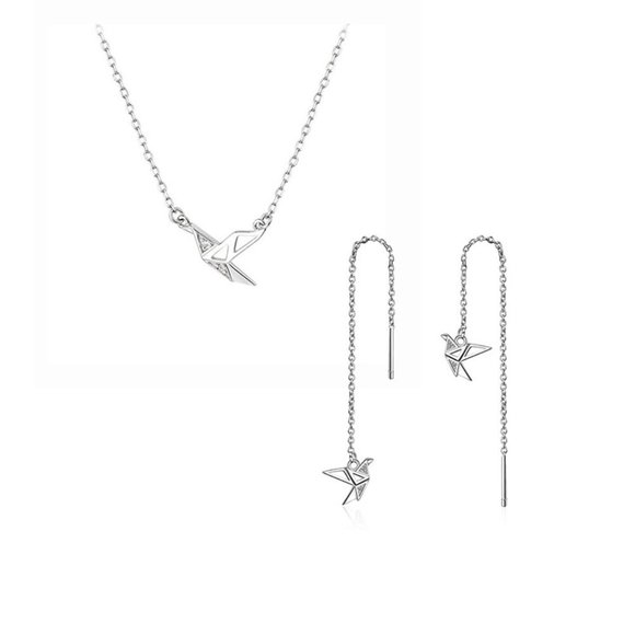 Jewelry - [Set of 2] 925 Sterling Silver Diamond Paper Crane